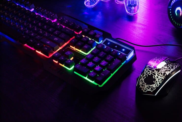 view illuminated neon gaming keyboard setup controller 23 2149529368